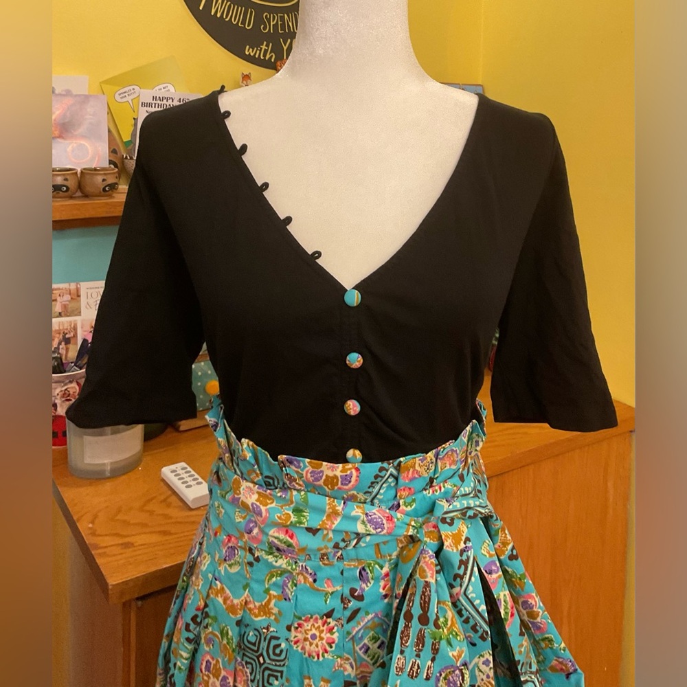 eShakti Black and Teal Floral Maxi Dress - Picture 4 of 11